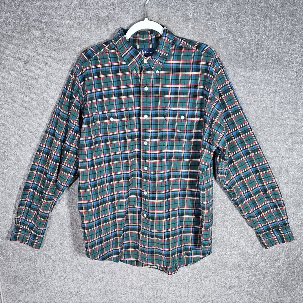 Vintage Ralph Lauren Button Down Shirt Mens‎ Size XL Green Red Blue Tartan Plaid